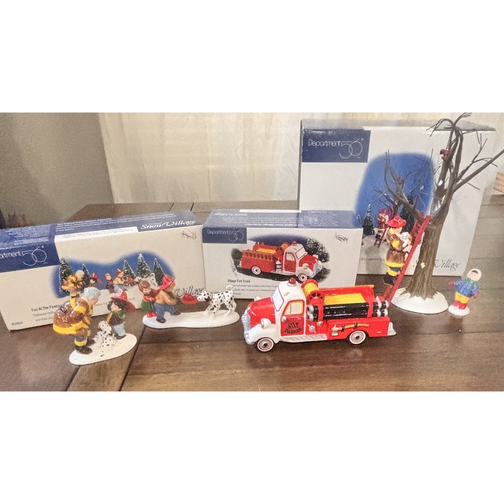 Dept 56 Snow Village Firehouse Accessories: Fire Truck, Rescue & Fun Set